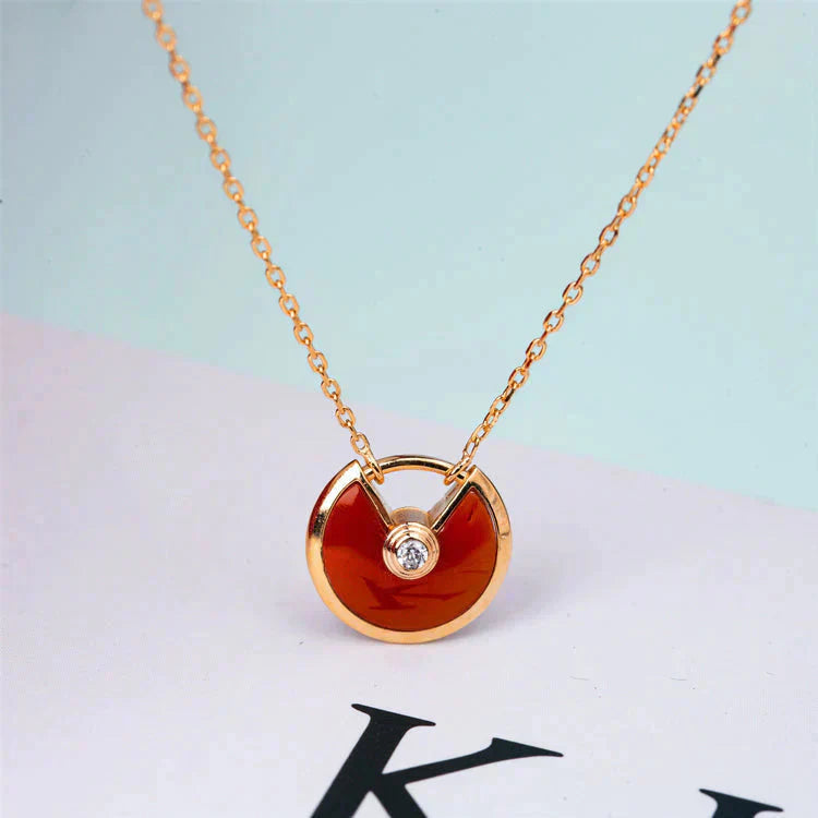 [⭐Glow]AMULETTE GOLD CARNELIAN ONYX NECKLACE