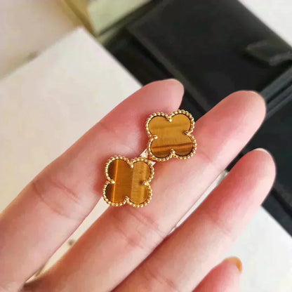 [⭐Glow]CLOVER MEDIUM 1 MOTIFS TIGER EYE EARRINGS