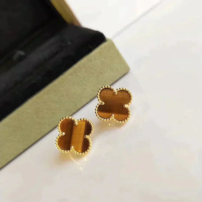 [⭐Glow]CLOVER MEDIUM 1 MOTIFS TIGER EYE EARRINGS
