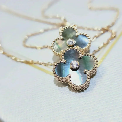 [⭐Glow]CLOVER 15MM DIAMOND AND MOTHER-OF-GREY NECKLACE