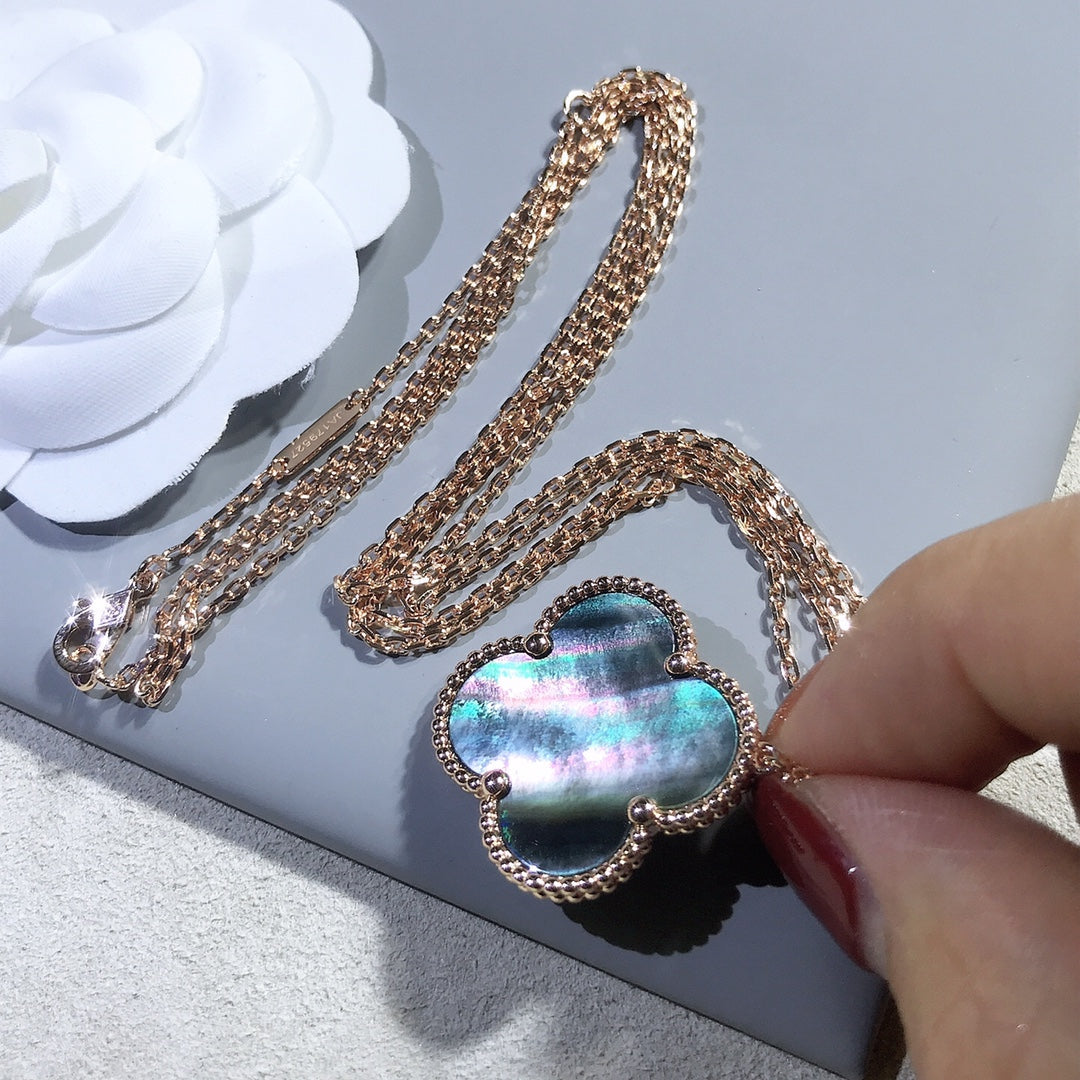 [⭐Glow]CLOVER 25MM GOLD DARK MOP BIG CLOVER NECKLACE