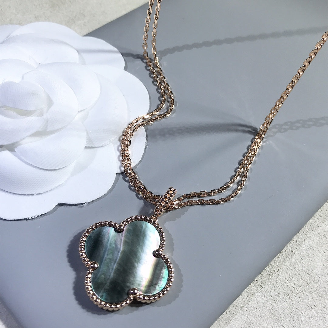[⭐Glow]CLOVER 25MM GOLD DARK MOP BIG CLOVER NECKLACE