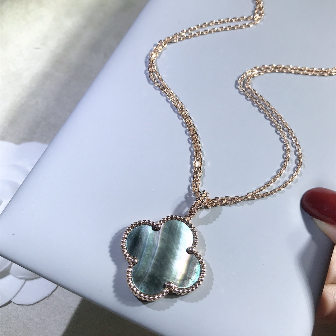 [⭐Glow]CLOVER 25MM GOLD DARK MOP BIG CLOVER NECKLACE