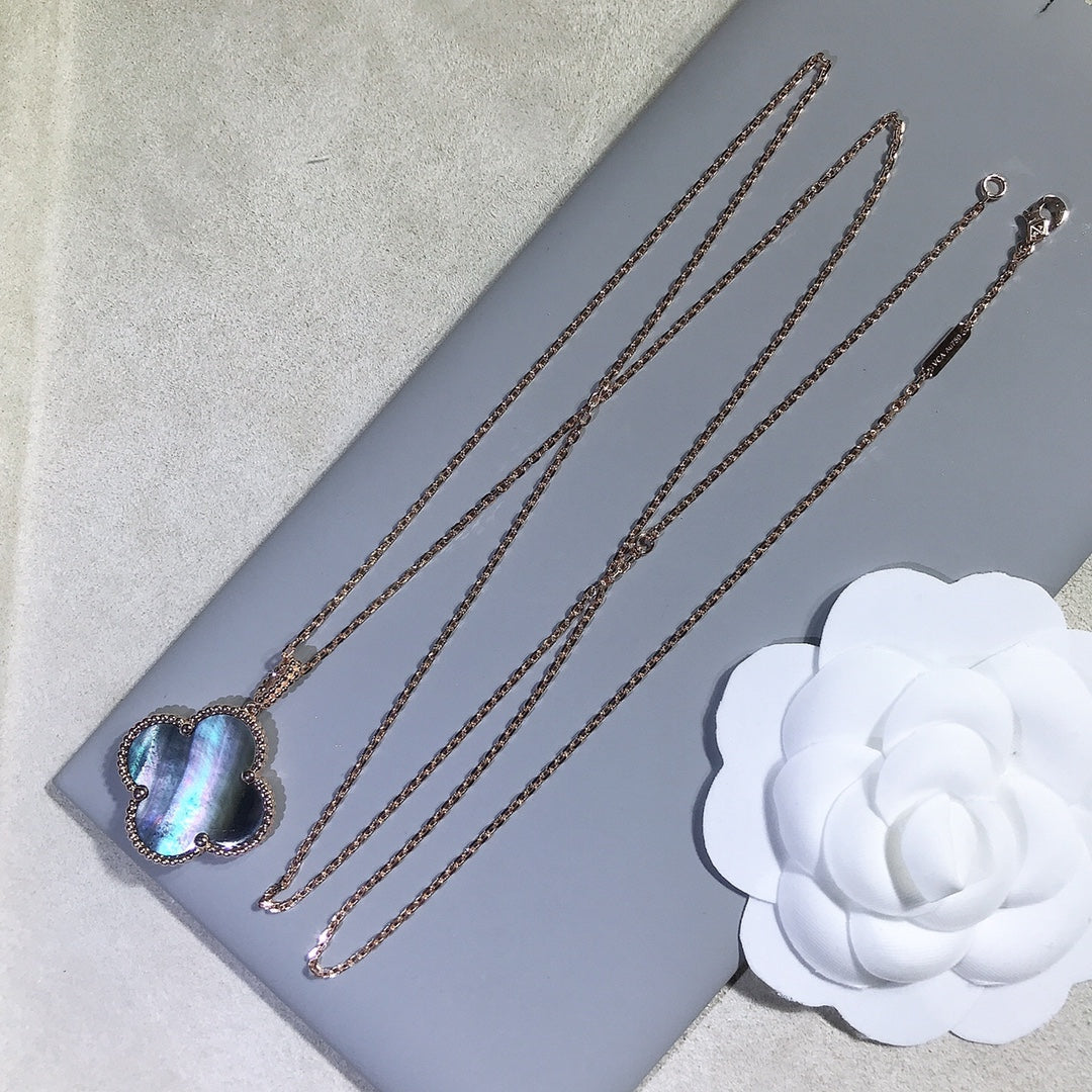[⭐Glow]CLOVER 25MM GOLD DARK MOP BIG CLOVER NECKLACE