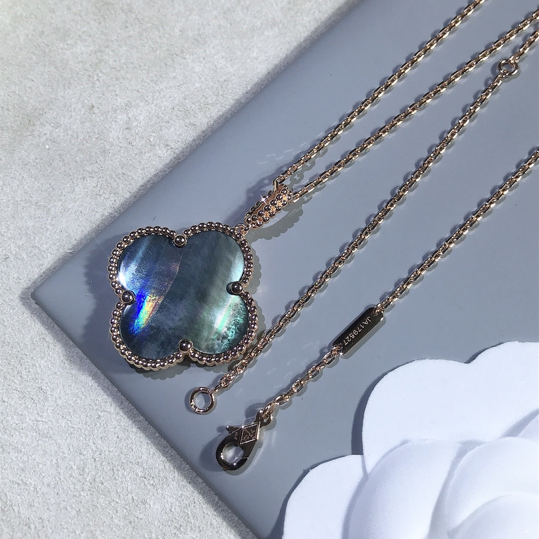 [⭐Glow]CLOVER 25MM GOLD DARK MOP BIG CLOVER NECKLACE