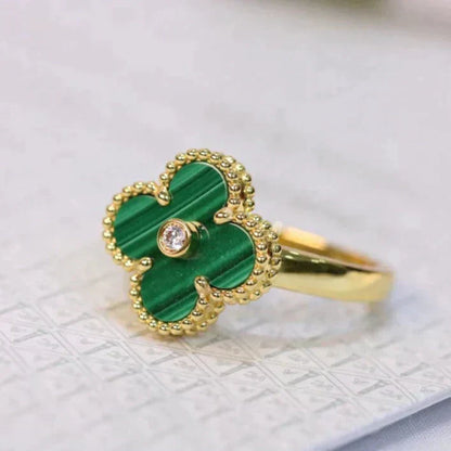 [⭐Glow]CLOVER MALACHITE RING GOLD DIAMOND