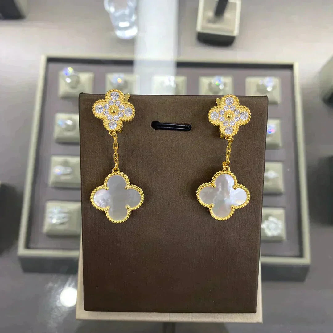 [⭐Glow]CLOVER  2 MOTIFS  DIAMOND  EARRINGS (MULTIPLE CHOICESç´
