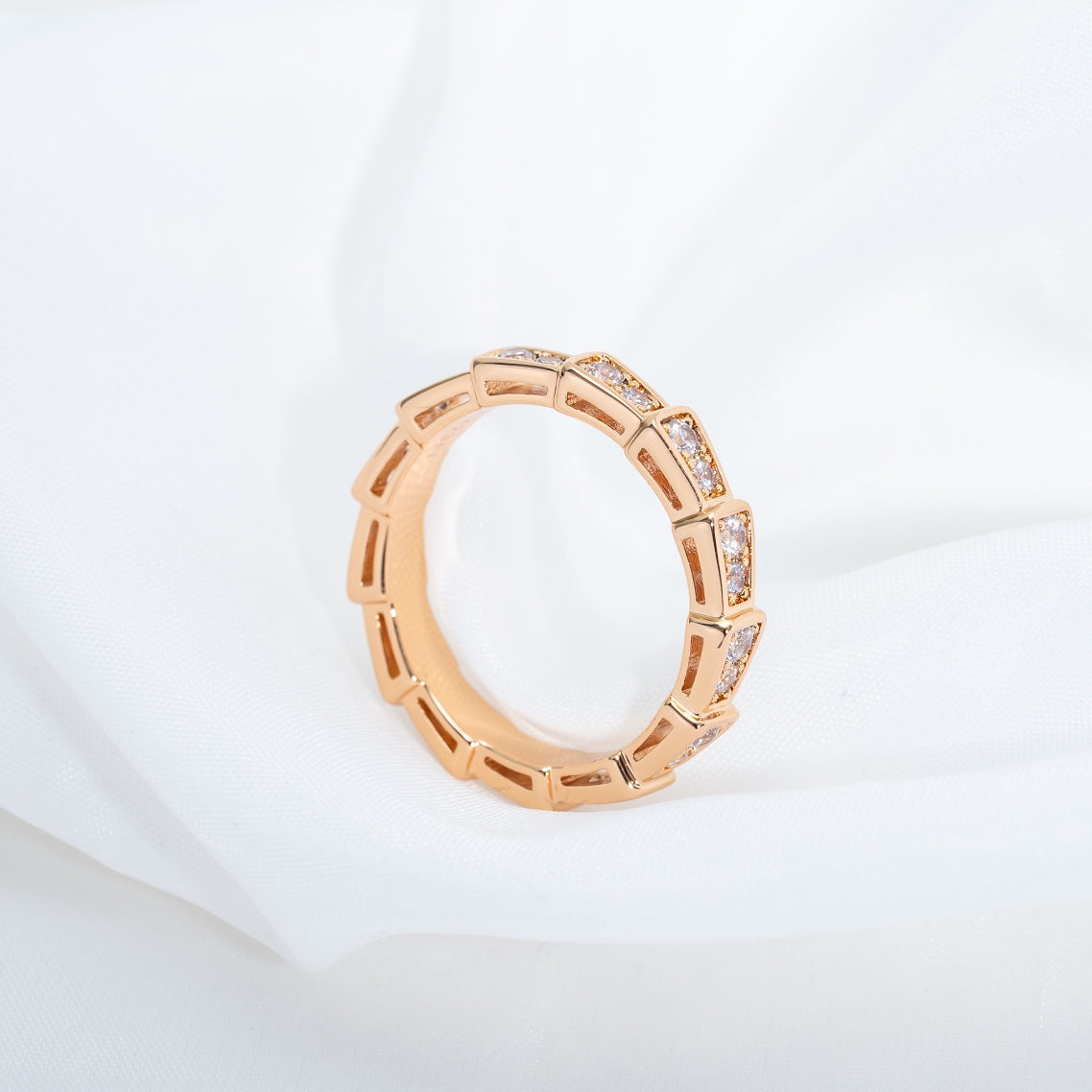 [⭐Glow]SERPENTI RING PINK GOLD DIAMOND PAVED 3MM