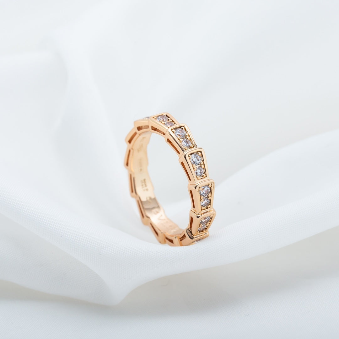 [⭐Glow]SERPENTI RING PINK GOLD DIAMOND PAVED 3MM