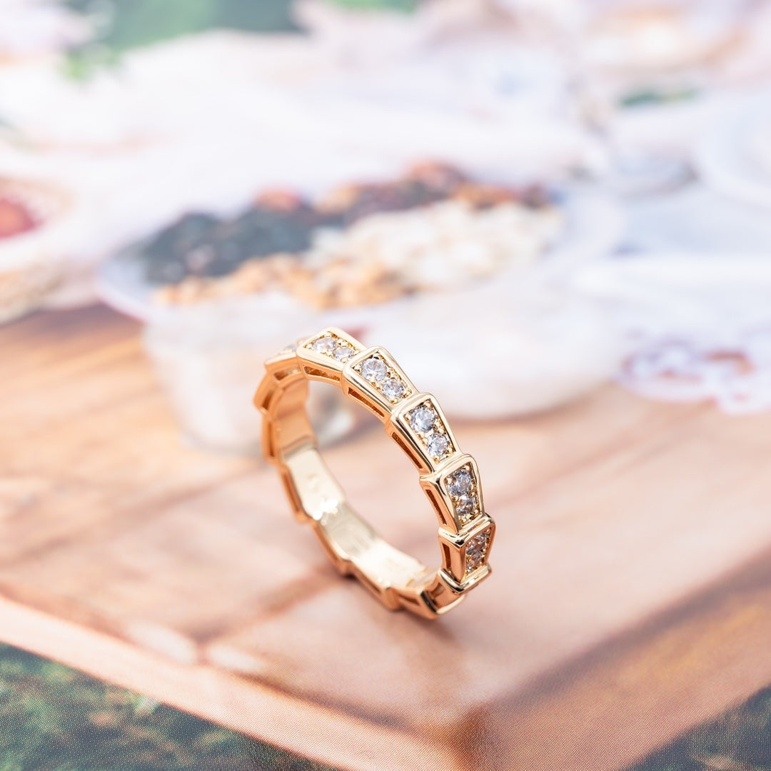 [⭐Glow]SERPENTI RING PINK GOLD DIAMOND PAVED 3MM