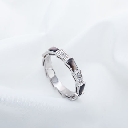 [⭐Glow]SERPENTI RING SILVER  DIAMOND BLACK MOP 3MM