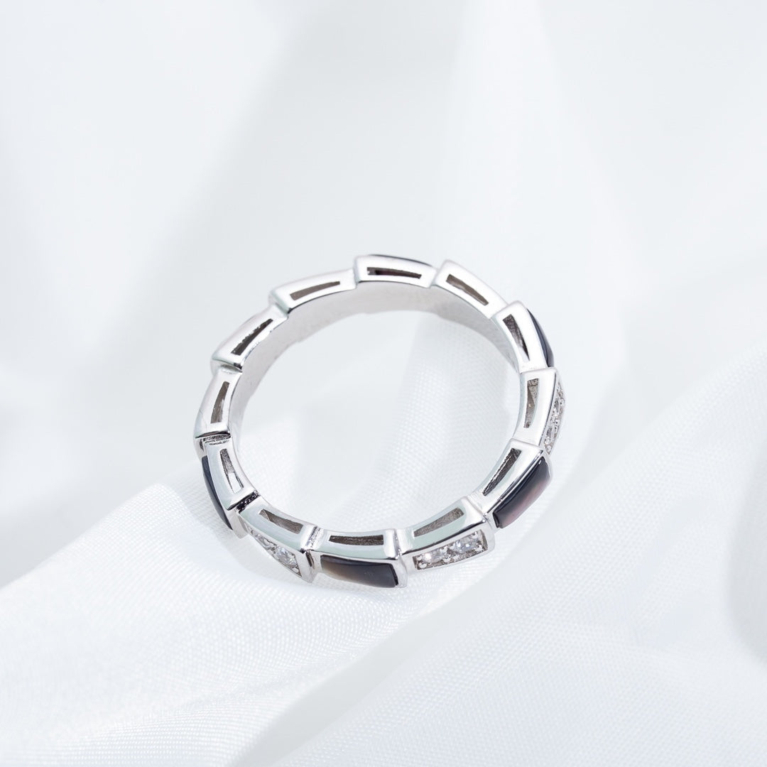 [⭐Glow]SERPENTI RING SILVER  DIAMOND BLACK MOP 3MM