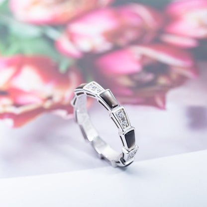 [⭐Glow]SERPENTI RING SILVER  DIAMOND BLACK MOP 3MM