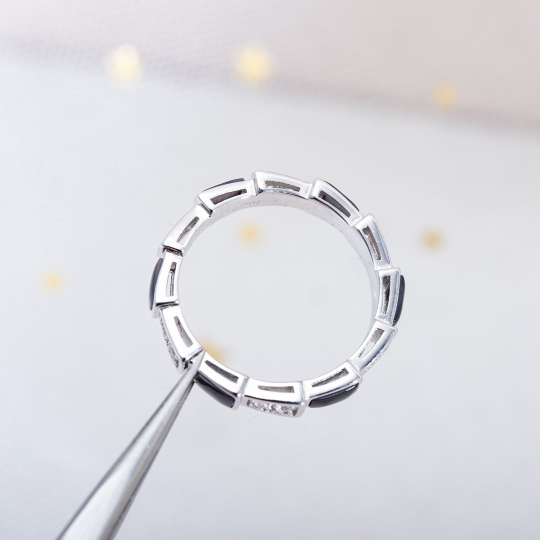 [⭐Glow]SERPENTI RING SILVER  DIAMOND BLACK MOP 3MM