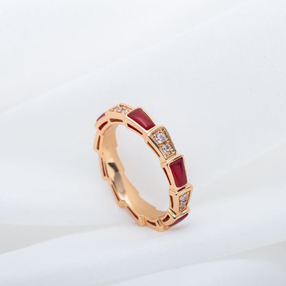 [⭐Glow]SERPENTI RING PINK GOLD CARNELIAN DIAMOND 3MM