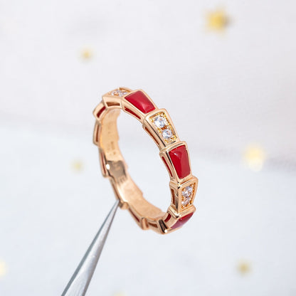 [⭐Glow]SERPENTI RING PINK GOLD CARNELIAN DIAMOND 3MM