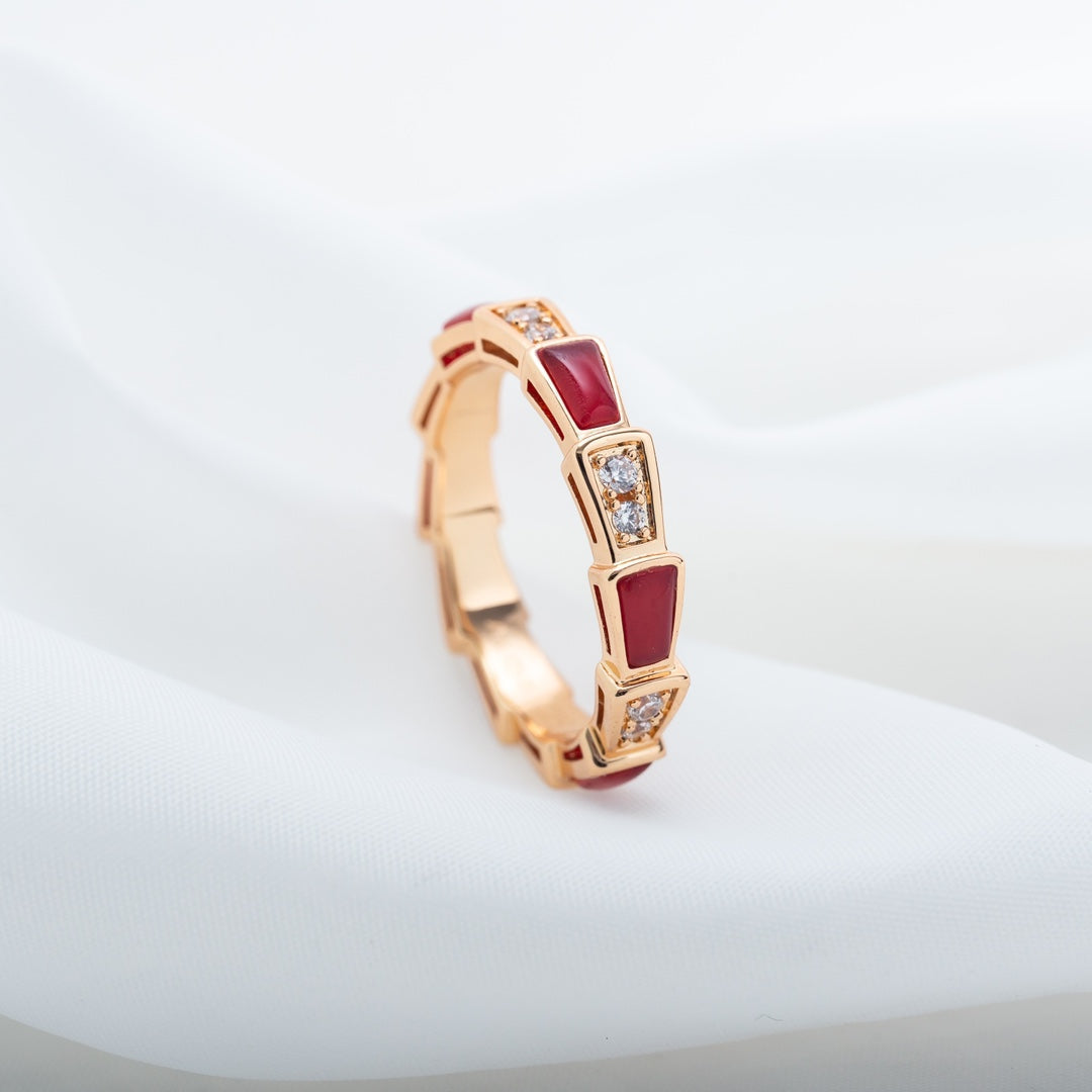 [⭐Glow]SERPENTI RING PINK GOLD CARNELIAN DIAMOND 3MM