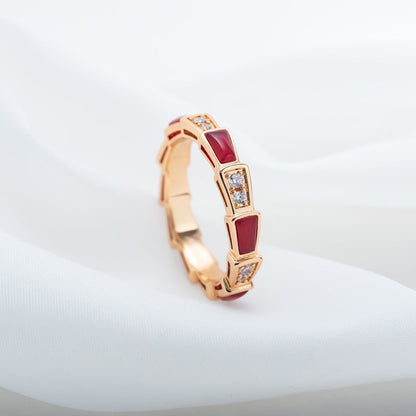 [⭐Glow]SERPENTI RING PINK GOLD CARNELIAN DIAMOND 3MM