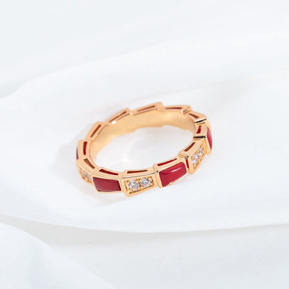 [⭐Glow]SERPENTI RING PINK GOLD CARNELIAN DIAMOND 3MM