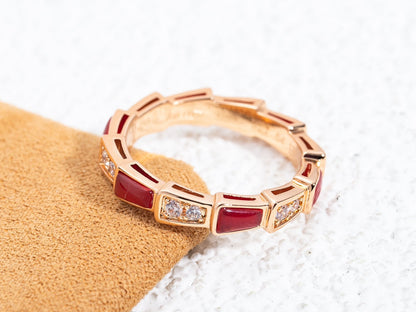 [⭐Glow]SERPENTI RING PINK GOLD CARNELIAN DIAMOND 3MM