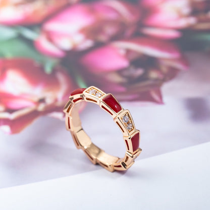 [⭐Glow]SERPENTI RING PINK GOLD CARNELIAN DIAMOND 3MM
