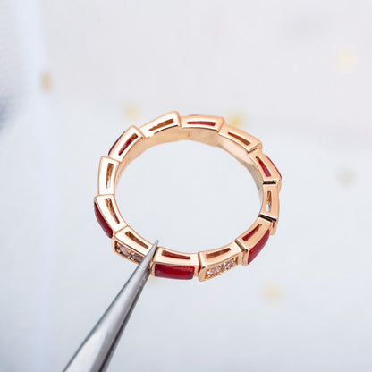 [⭐Glow]SERPENTI RING PINK GOLD CARNELIAN DIAMOND 3MM