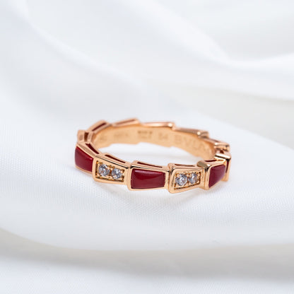 [⭐Glow]SERPENTI RING PINK GOLD CARNELIAN DIAMOND 3MM