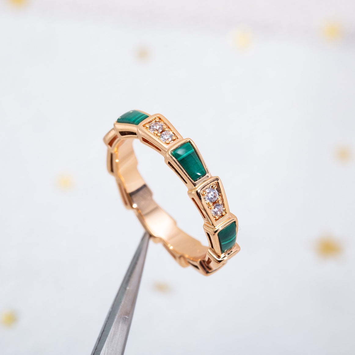 [⭐Glow]SERPENTI RING PINK GOLD MALACHITE DIAMOND 3MM