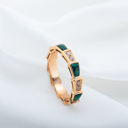 [⭐Glow]SERPENTI RING PINK GOLD MALACHITE DIAMOND 3MM