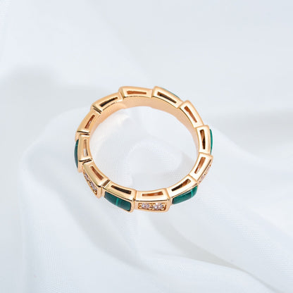 [⭐Glow]SERPENTI RING PINK GOLD MALACHITE DIAMOND 3MM