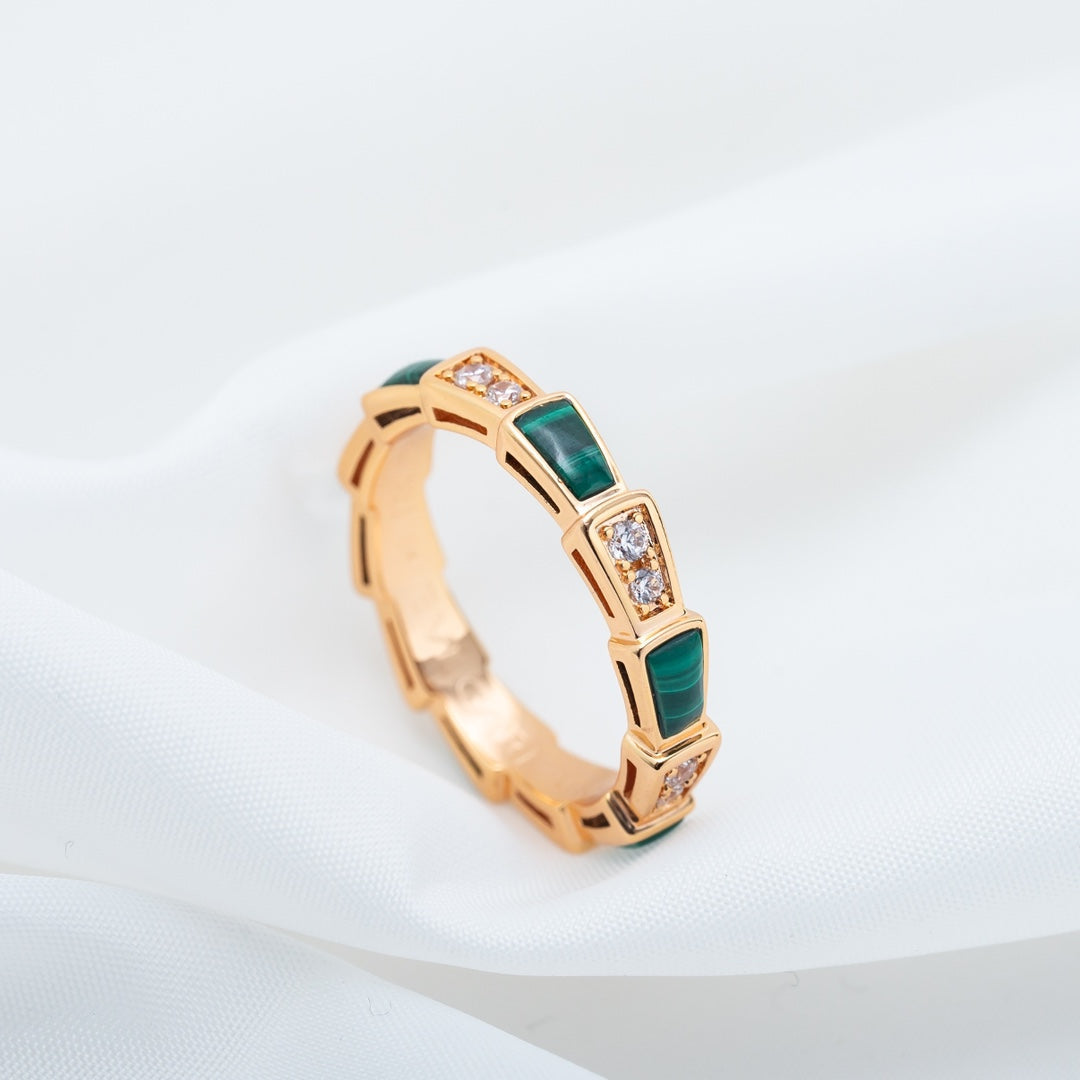 [⭐Glow]SERPENTI RING PINK GOLD MALACHITE DIAMOND 3MM
