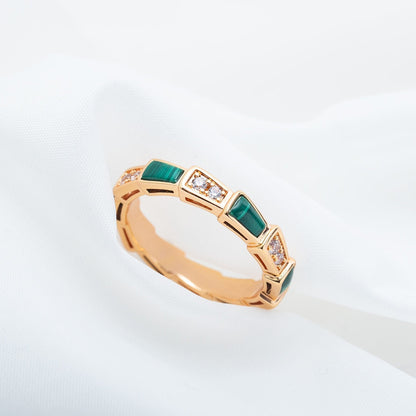 [⭐Glow]SERPENTI RING PINK GOLD MALACHITE DIAMOND 3MM