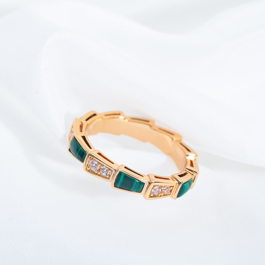 [⭐Glow]SERPENTI RING PINK GOLD MALACHITE DIAMOND 3MM