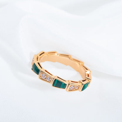 [⭐Glow]SERPENTI RING PINK GOLD MALACHITE DIAMOND 3MM