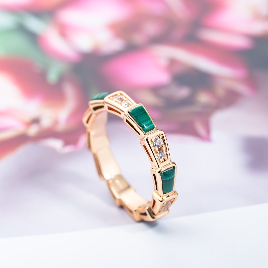 [⭐Glow]SERPENTI RING PINK GOLD MALACHITE DIAMOND 3MM