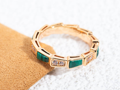 [⭐Glow]SERPENTI RING PINK GOLD MALACHITE DIAMOND 3MM