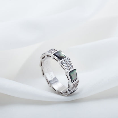 [⭐Glow]SERPENTI RING SILVER DIAMOND BLACK MOP 4MM