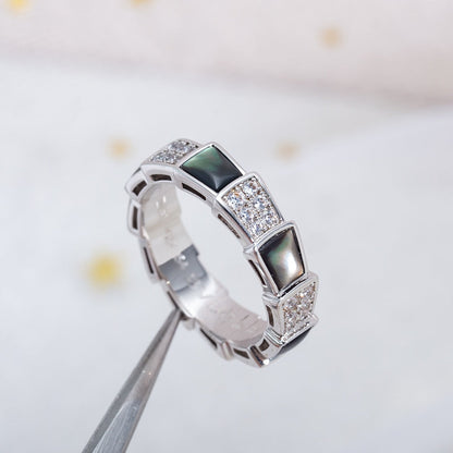 [⭐Glow]SERPENTI RING SILVER DIAMOND BLACK MOP 4MM