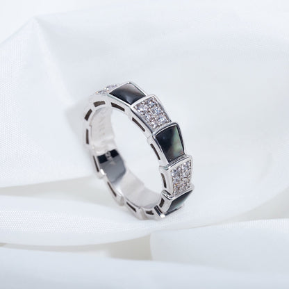 [⭐Glow]SERPENTI RING SILVER DIAMOND BLACK MOP 4MM