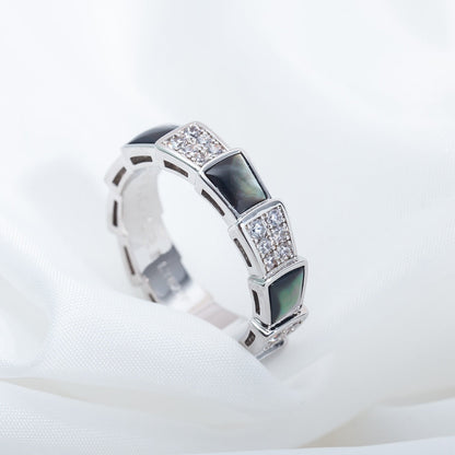[⭐Glow]SERPENTI RING SILVER DIAMOND BLACK MOP 4MM
