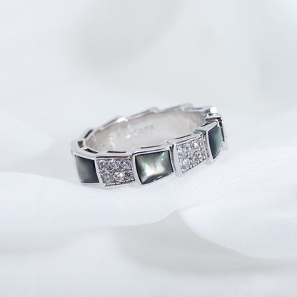 [⭐Glow]SERPENTI RING SILVER DIAMOND BLACK MOP 4MM