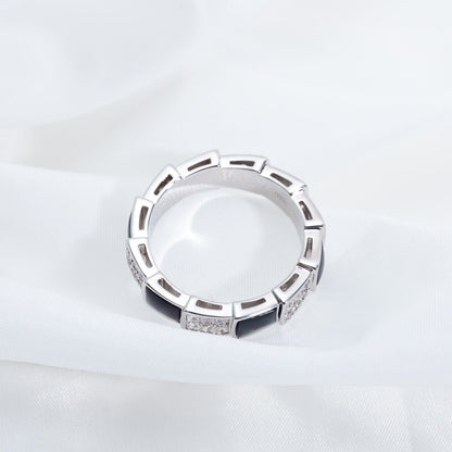 [⭐Glow]SERPENTI RING SILVER DIAMOND BLACK MOP 4MM