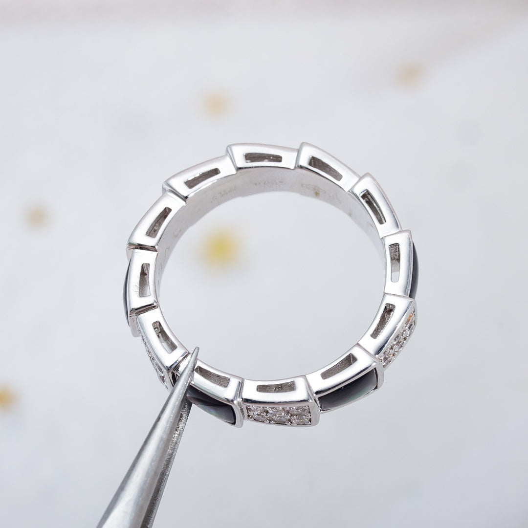 [⭐Glow]SERPENTI RING SILVER DIAMOND BLACK MOP 4MM