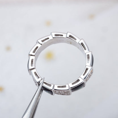 [⭐Glow]SERPENTI RING SILVER DIAMOND BLACK MOP 4MM