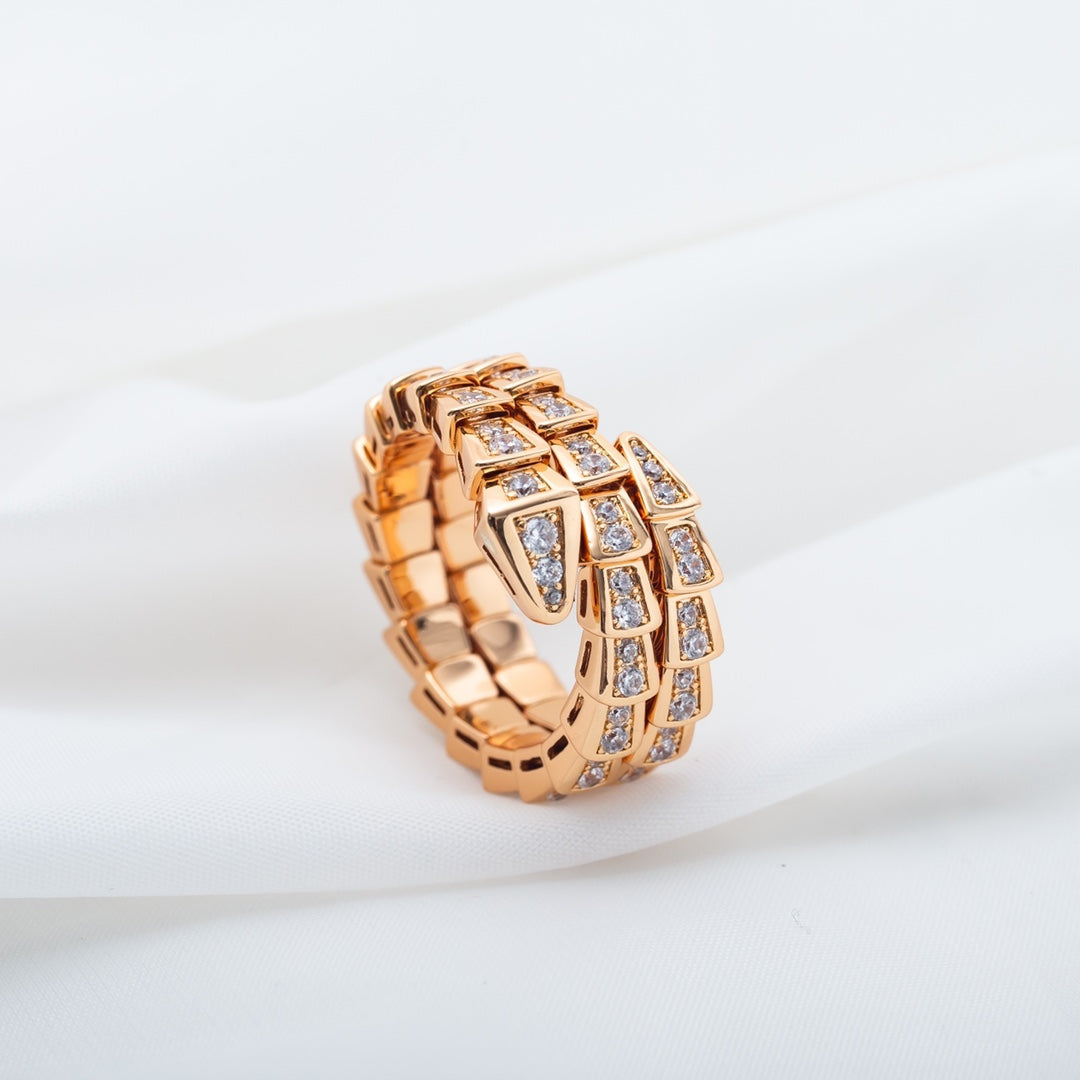 [⭐Glow]SERPENTI RING PINK GOLD DIAMOND DOUBLE ROW