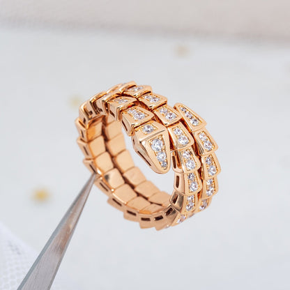 [⭐Glow]SERPENTI RING PINK GOLD DIAMOND DOUBLE ROW