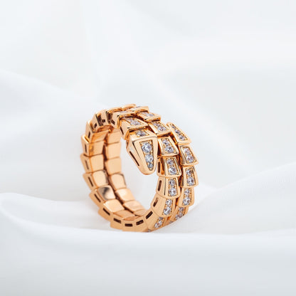 [⭐Glow]SERPENTI RING PINK GOLD DIAMOND DOUBLE ROW