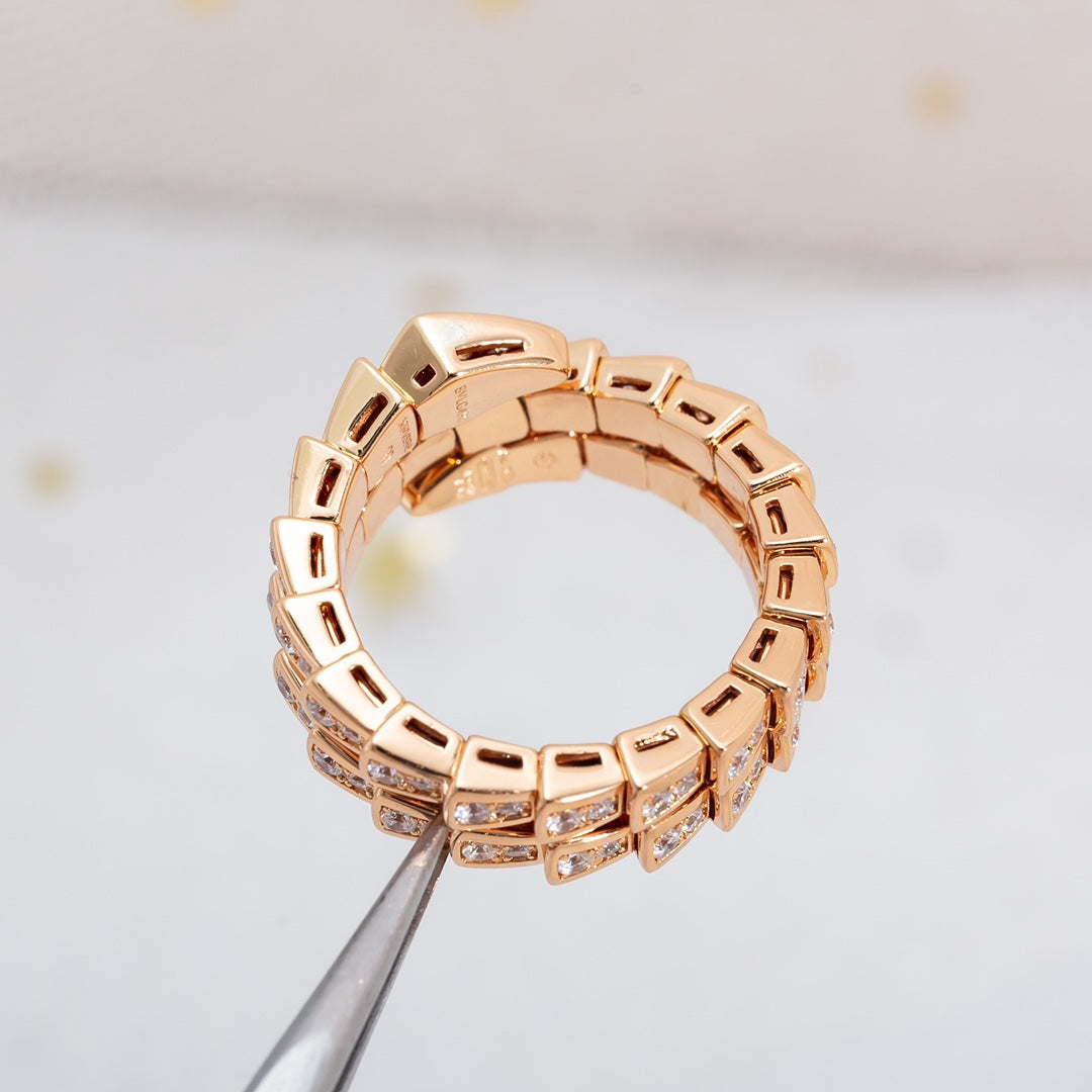 [⭐Glow]SERPENTI RING PINK GOLD DIAMOND DOUBLE ROW