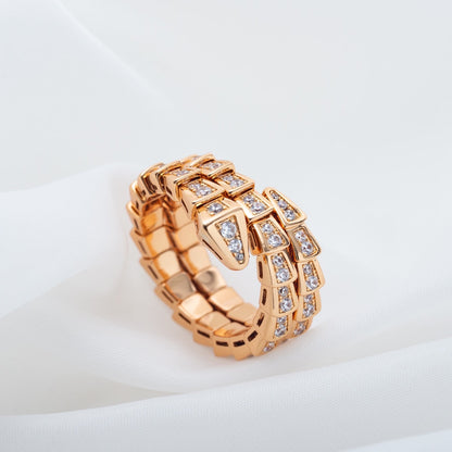 [⭐Glow]SERPENTI RING PINK GOLD DIAMOND DOUBLE ROW