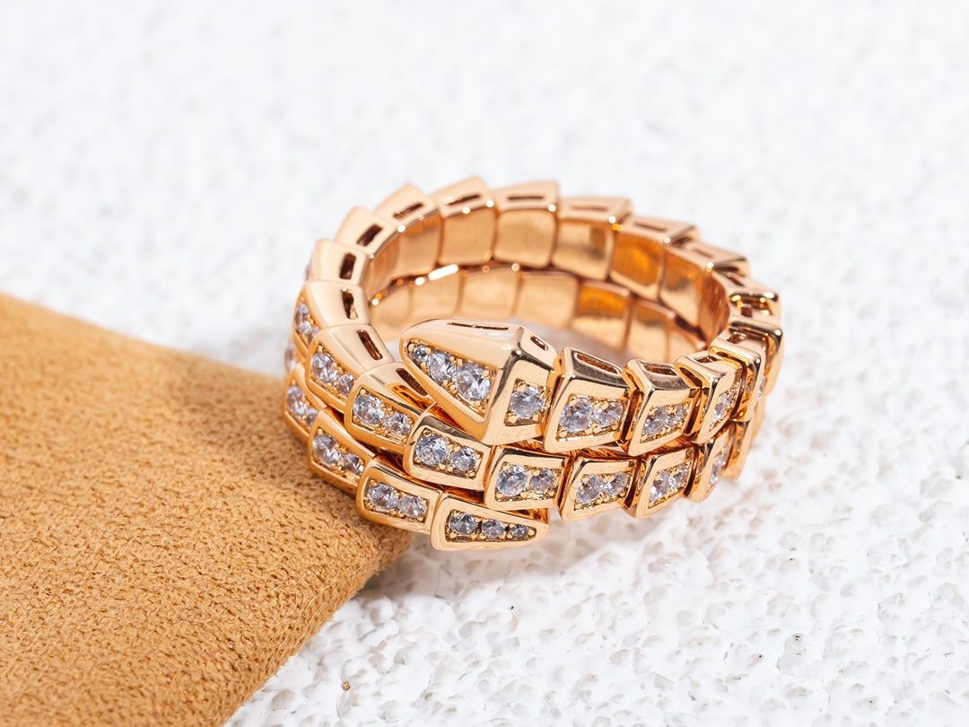 [⭐Glow]SERPENTI RING PINK GOLD DIAMOND DOUBLE ROW